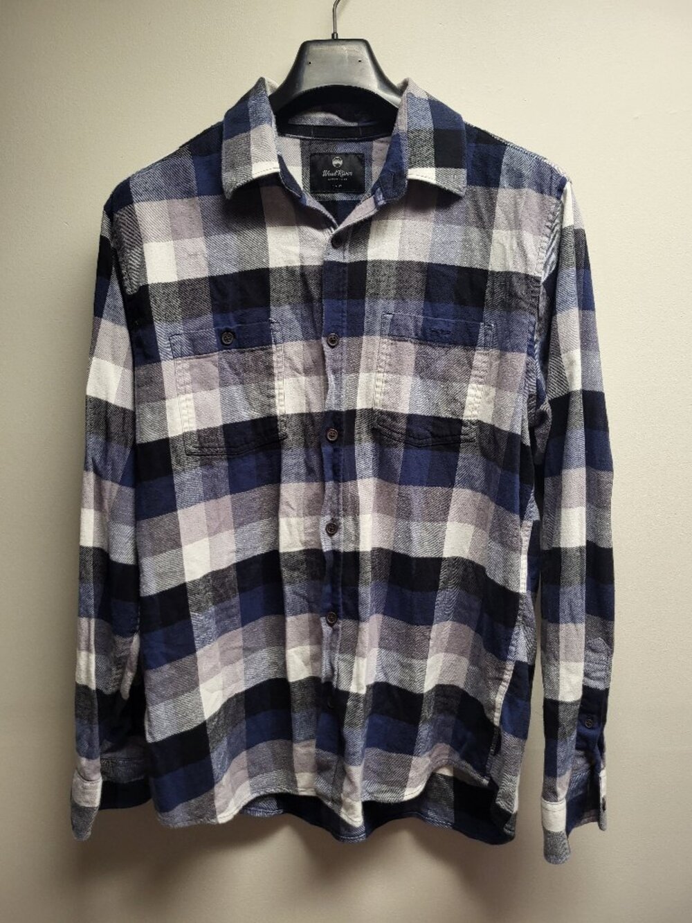 WindRiver Men’s Plaid Button-Up Shirt Blue Gray Long Sleeve Casual Flannel